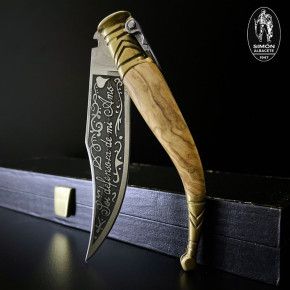 SIMÓN "Soi Defensora de mi Amo" Acid Engraved 19th Olive Albacete Antique Knife 007020