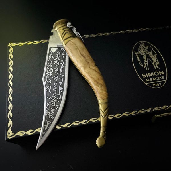SIMÓN "Soi Defensora de mi Amo" Acid Engraved 19th Olive Albacete Antique Knife 007020