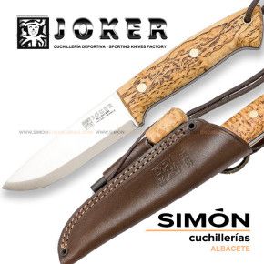 Cuchillo Bushcraft JOKER "Ranger" Abedúl Rizado Scandi + Ferrocerio cl143-p 075312