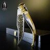 Navaja Antigua Albacete S.XIX "Soi Defensora de mi Amo" Toro SIMÓN Grabado Aguafuerte ORO 24K 007024