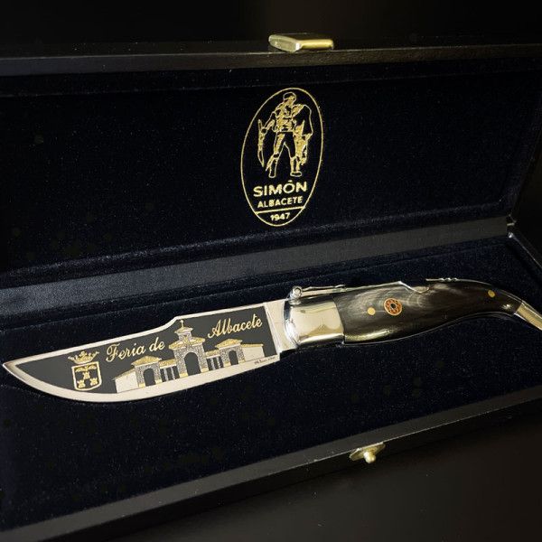 Navaja Clásica Albacete S.XX "Feria de Albacete" Búfalo SIMÓN Grabado Aguafuerte ORO 24K 007026