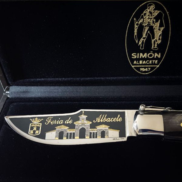 Navaja Clásica Albacete S.XX "Feria de Albacete" Búfalo SIMÓN Grabado Aguafuerte ORO 24K 007026